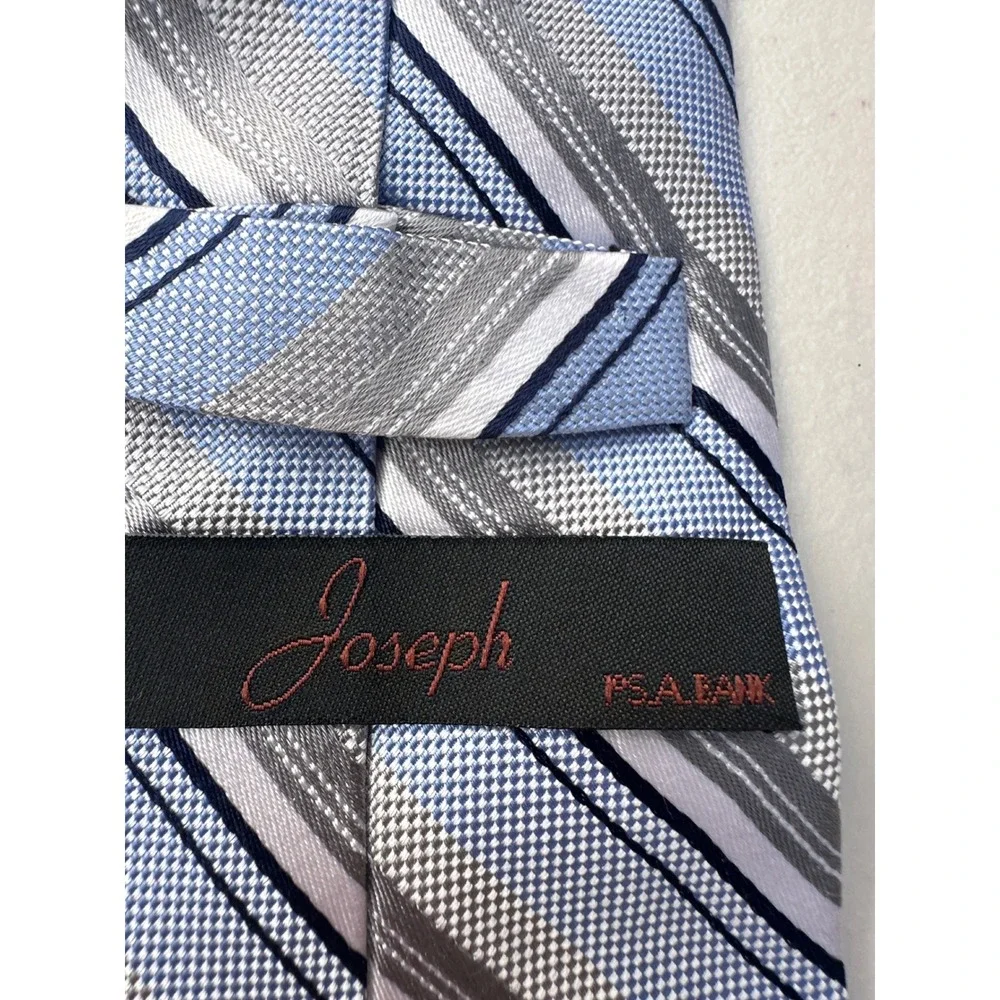Jos A Bank Joseph Silk Tie Mens Blue Silver Grey Striped Formal Necktie 60x3.25